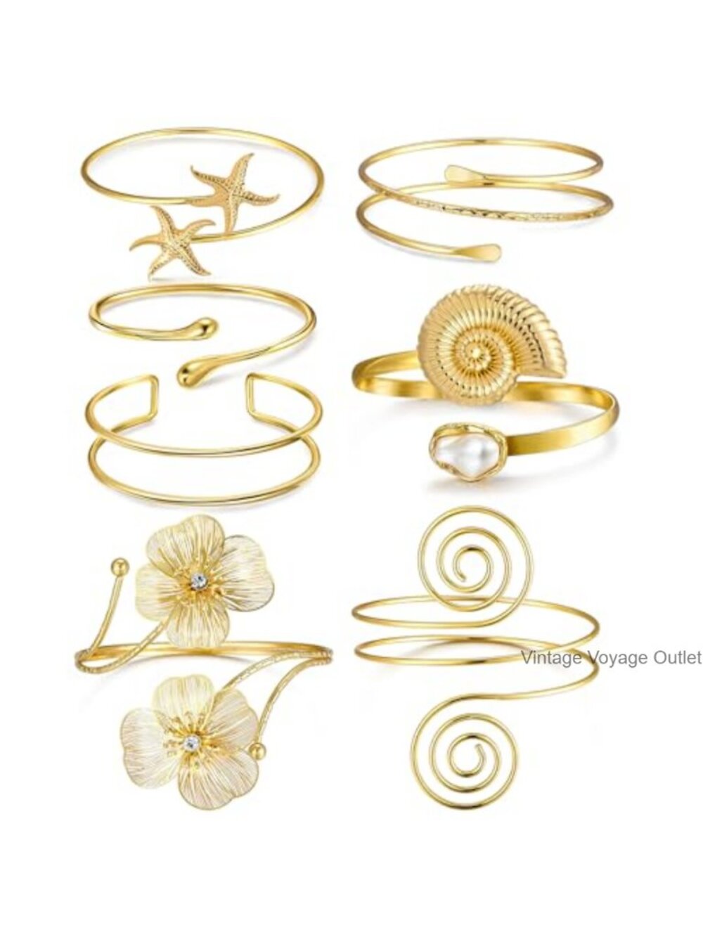 7PCS Gold Arm Cuff Bracelet Set Adjustable Upper Arm Cuffs Stackable Bohemian